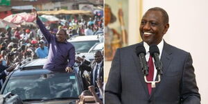 A photo collage of former President Uhuru Kenyatta (left) and President William Ruto at separate events.