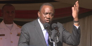 Uhuru speaks at the official hand-over ceremony of the Mang’u Dispensary Outpatient Block in Kiambu County on December 4, 2019.