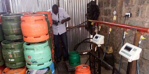 Undated photo of a man operating a gas refill station in Nairobi