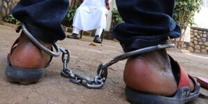 Undated photo of a mentally ill patient in shackles held at a church in Kisumu