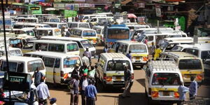 A photo of matatus at a bus terminus