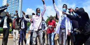 University students during a past demonstration in front of the HELB offices at the anniversary Towers in Nairobi in 2018