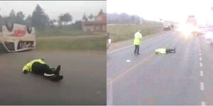 Police officer run over by a lorry at Soko Mjinga along Nakuru-Naivasha highway on Wednesday, July 21 2021