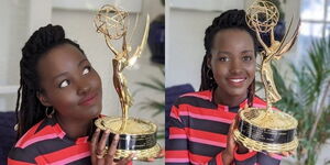 Award Winning Actress Lupita Nyong'o Showcasing Her Emmy Award For Sulwe