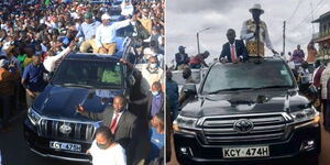 OKA principles Kalonzo Musyoka and Moses Wetangula in Githurai on Sunday, October 31. 2021 (left) and former Prime Minister Raila Odinga during campaigns.