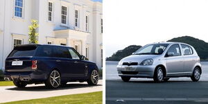 Collage image of a range rover and vits side by side. FILE