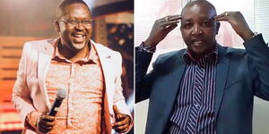 Churchill Show Host Daniel Ndambuki (left) and Pastor Paul Kuria popularly known as Man Kush.