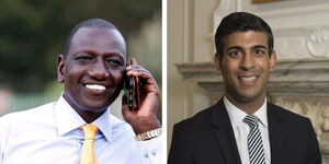A collage of President William Ruto and UK Prime Minister Rishi Sunak. 