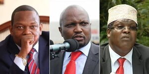 Left to right: Nairobi Governor Mike Sonko, Gatundu South MP Moses Kuria and Controversial  Lawyer Miguna Miguna.