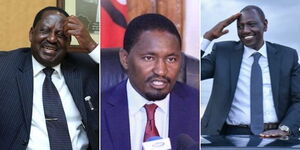 Left to right: Former Prime Minister Raila Odinga, TSP Party Leader Mwangi Kiunjuri and Deputy President William Ruto.