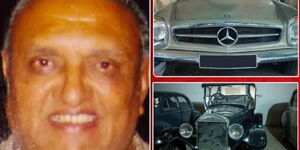 The late Nairobi billionaire Ramesh Gupta (left) and some of his vintage cars under auction.