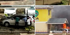 UDA Kisumu office was vandalised and two cars at the compound were torched during Azimio protests on March 20, 2023.