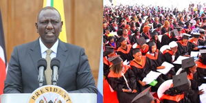 A collage of President William Ruto and students graduating.