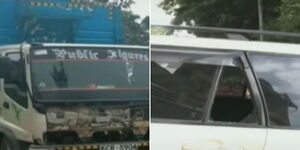 Some of the vandalised vehicles in Murang'a.