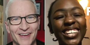 CNN's Anderson Cooper laughing (Left) and Kenyan Comic Elsa Majimbo.