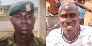 A side by side photo of Paul Mwaniki, while at the National Youth Service in August 2009 and when he took a selfie with three convicted terrorists.