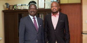 File image of Orange Democratic Movement (ODM) leader Raila Odinga and Gatundu South MP Moses Kuria.