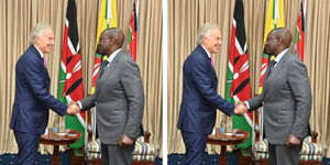 Former UK Prime Minister Tony Blair (left) and President William Ruto during a meeting at State House on November 4, 2022.