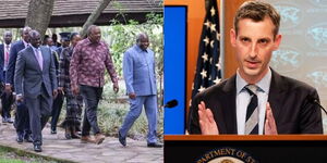 A collage of Kenyan President William Ruto, Retired President Uhuru Kenyatta and Burundi’s President Evariste Ndayishimiye and US State Department of State Spokesperson Ned Price.