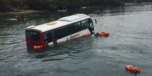 A bus that plunged into the Indian Ocean on Sunday, January 10, 2020.