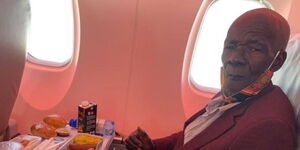 Mzee Wilson Dhabangi on his flight to Nairobi