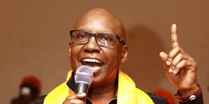 Presidential aspirant Jimi Wanjigi speaking at a past event.