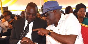 File image of United Democratic Alliance (UDA) Chairman Johnstone Muthama and Deputy President William Ruto. 