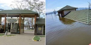 An image showing Lake Nakuru National park in 2018 (L) and the situation currently (R)