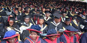JKUAT graduates seated at the graduation square in the Institution.