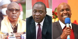 Left to right: Presidential Aspirant Jimmy Wanjigi, President Uhuru Kenyatta and Baringo Senator Gideon Moi.