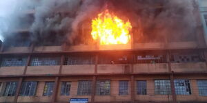 Sunbeam Shopping Complex along Mfangano Street on fire on Tuesday, February 1.