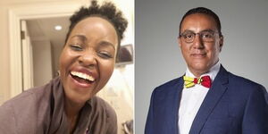 Actress Lupita Nyong'o (L) and Tourism CS Najib Balala