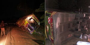 A collage of the Nairobi Bus that overturned on Saturday, January 7 2022.