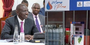 Left, President William Ruto right, Mama Pima Vending Machine