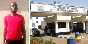 Primary school teacher Jeremiah Mwavuganga Samuel, 31, (left) and DCI Headquarters along Kiambu Road.