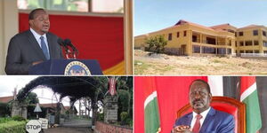 A collage of President Uhuru Kenyatta, his Ichaweri home entrance, former Prime Minister Raila Odinga and his Bondo home.