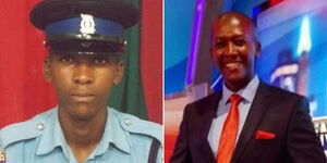 Switch TV news anchor Frederick Muitiriri when he worked as a police officer (left) and at Inooro TV studio.