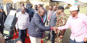 President William Ruto lands in Naivasha for the Kenya Kwanza Coalition Parliamentary Group meeting on September  16, 2022.
