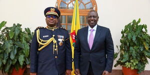President William Ruto (right) and Inspector General of the National Police Service Japhet Koome pose a photo at State House on November 11, 2022. 