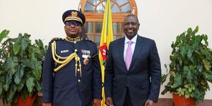 President William Ruto (right) and Inspector General of the National Police Service Japhet Koome pose a photo at State House on November 11, 2022.