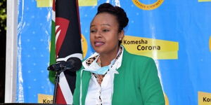 Health Chief Administrative Secretary Mercy Mwangangi at past press briefing