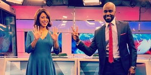 Smriti Vidyarthi and Mark Masai posing for a photo at the NTV studio