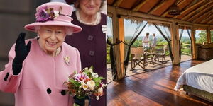 Queen Elizabeth During a Public Appearance and Inside of Treetops Hotel Located in Aberdare