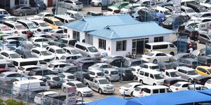 Imported used vehicles parked at a yard in Mombasa