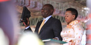 William Ruto alongside his wife Racheal Ruto as he takes the oath of office as the fifth President of Kenya at Kasarani on Tuesday, September 13, 2022