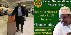 A collage photo of Canadian-based Lawyer Miguna Miguna and a poster purporting to mobilize funds for his homecoming. 