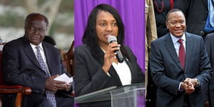 Undated images of Former president Mwai Kibaki(left), Nakuru senator Susan Kihika(centre) and  Uhuru Kenyatta, President of Kenya.
