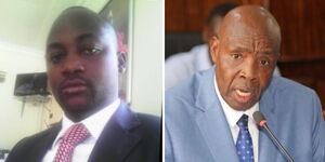 A photo collage of Paul Machogu and his father, Education CS Ezekiel Machogu