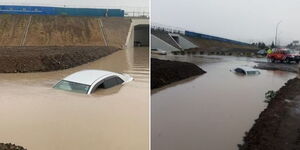 A car submerged in muddy waters at City Cabanas along Mombasa Road on Sunday, November 28, 2021.