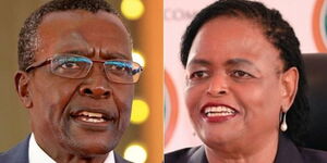 Former CJ David Maraga (left) and incoming replacement Lady Justice Martha Koome